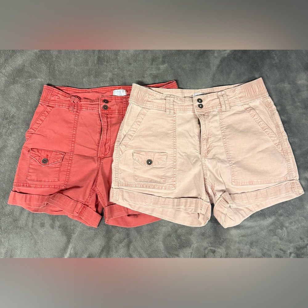 Time and Tru Women's Cargo Shorts Duo — Coral and Blush